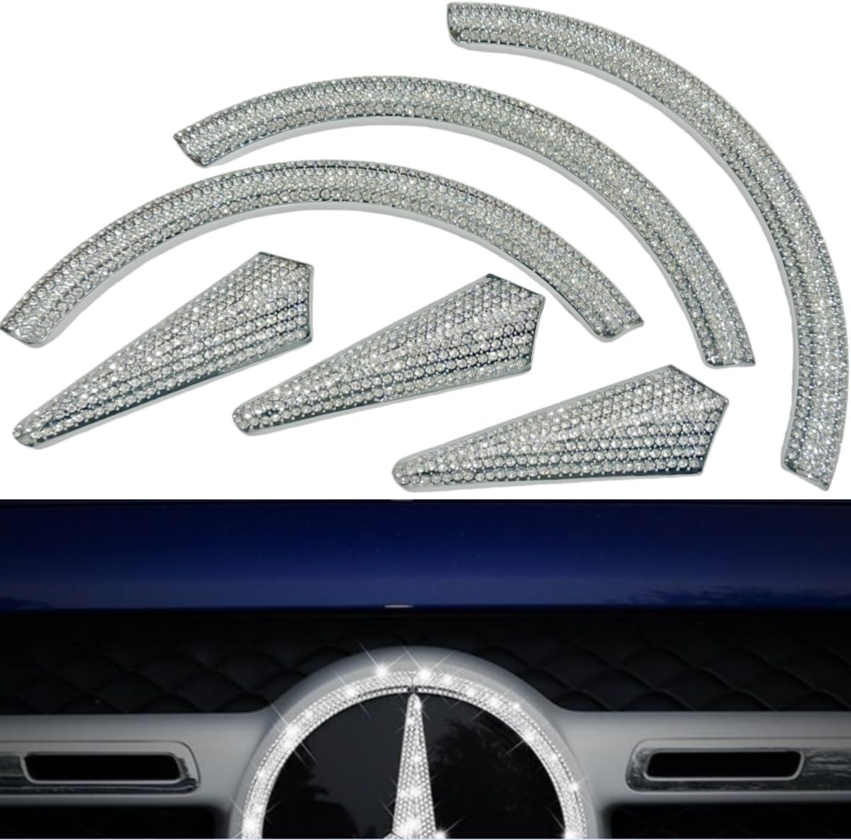 Car Emblem Sign Logo Bling Decals Compatible with Mercedes Benz External Accessories Rhinestone Decorative Sticker ﻿ (Silver, for GLB GLC GLE GLS)