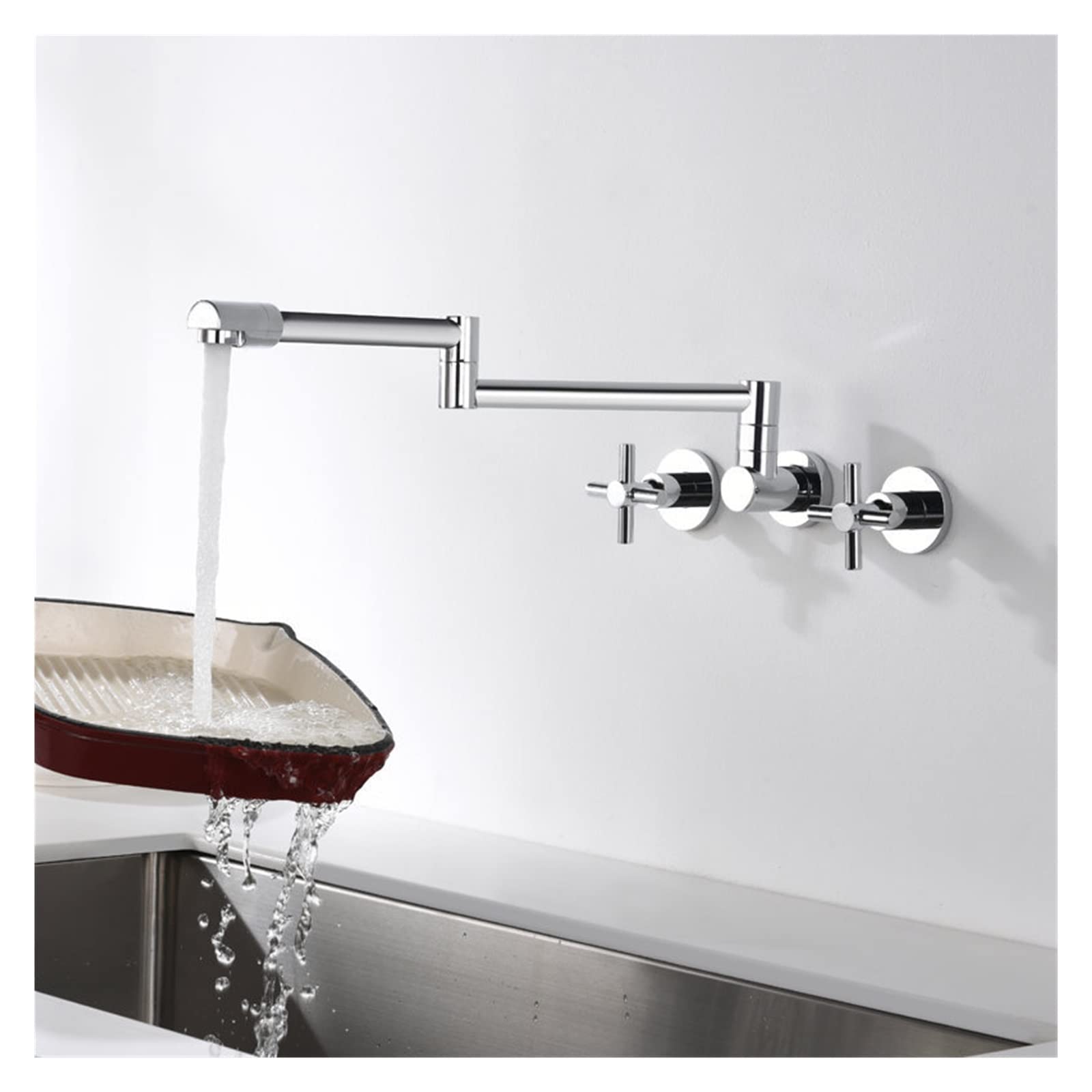Rubinetto per Riempire Pentole, Rubinetto Universale Girevole Pieghevole A Parete, Interamente in Rame, per Acqua Calda E Fredda, Opzionale, per Lavello da Cucina, per La（Cold-A）