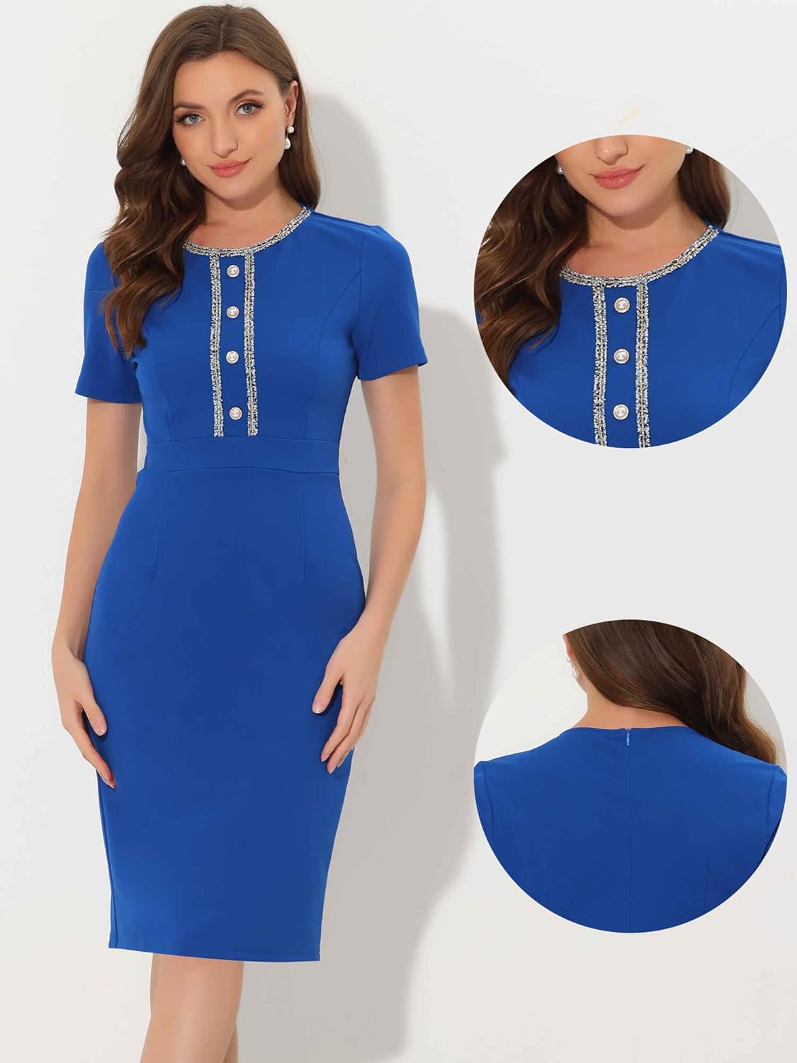 Allegra K Work Dresses for Women 2025 Knee Length Short Sleeve Business Casual Bodycon Sheath Dress - Image 4