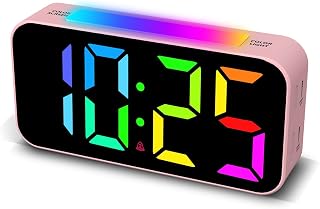 Topski Loud Alarm Clock for Heavy Sleepers: RGB Night Light, Large 7" Display, Dual Alarms, Snooze, Dimmable for Kids Teens
