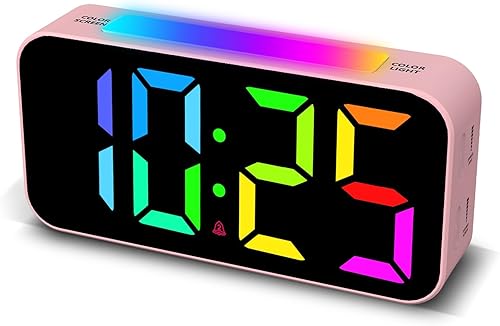 Miniatura 29 de Relojes despertadores ruidosos para dormitorios que duermen pesados, reloj digital de noche con luz nocturna, pantalla grande, alarma doble, RGB