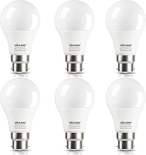 DiCUNO Light Bulbs, Bayonet B22 LED Bulb, 5000K Daylight White, CRI 90, 60W Equivalent, 9W 806LM, BC Frosted A60 Energy Sa...