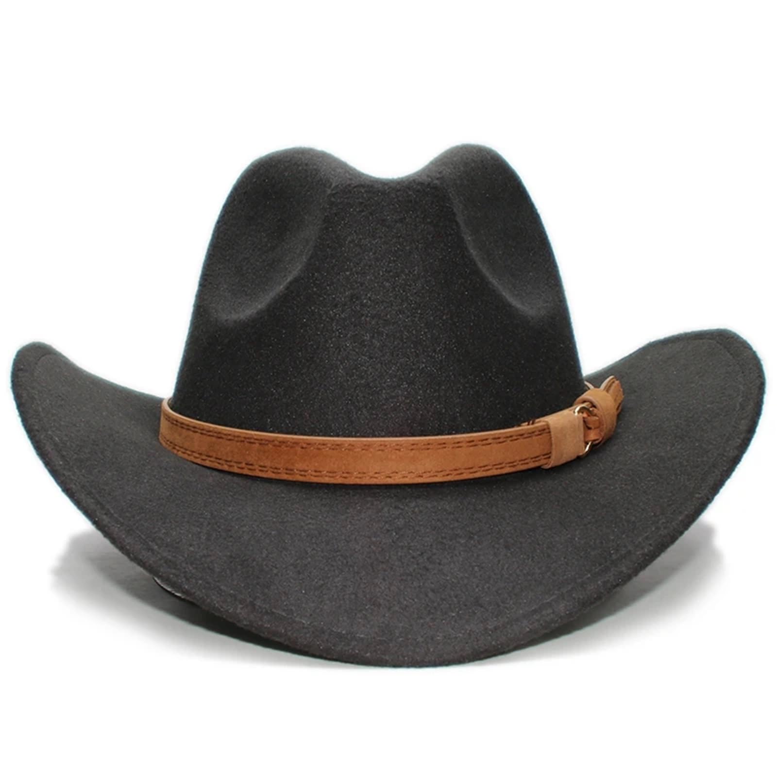 Cappello Cowboy Cappello da Cowboy a Tesa Larga Vintage da Donna Uomo/Bambino in Lana da Cowgirl 54-57-61 cm(Red,54cm)
