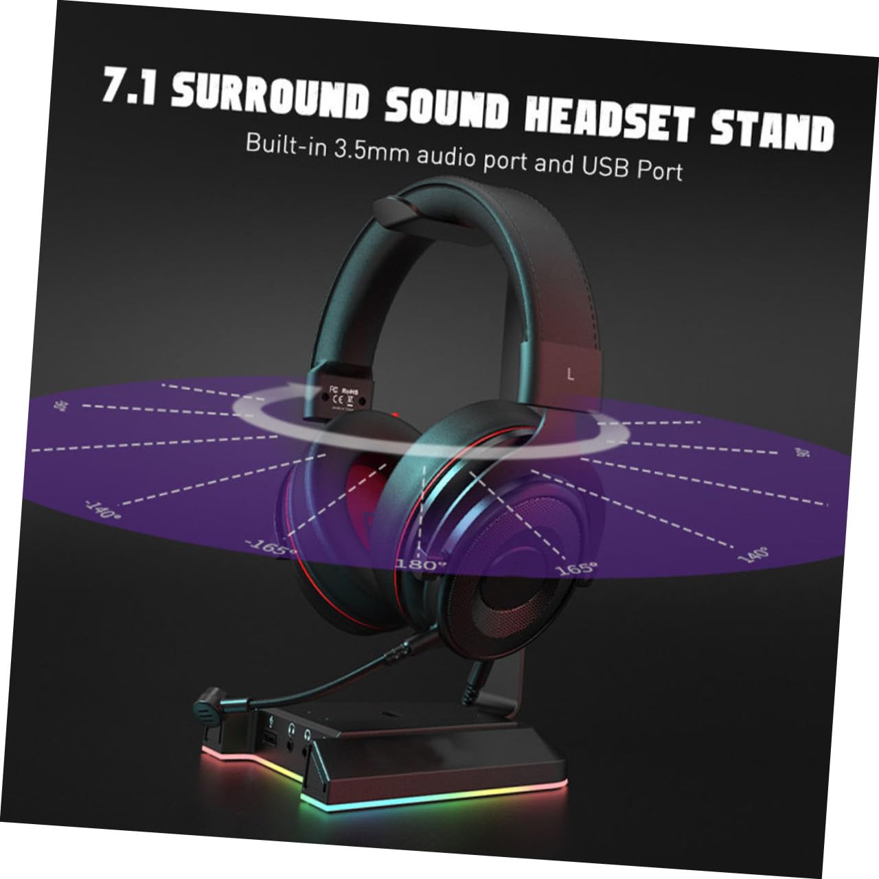 ABOOFAN Soporte para Auriculares de Sobremesa Negro Abs para Ordenador | USB Interfaz de Carga, Transmisión Inteligente, Diseño Rgb para Escritorio Gaming