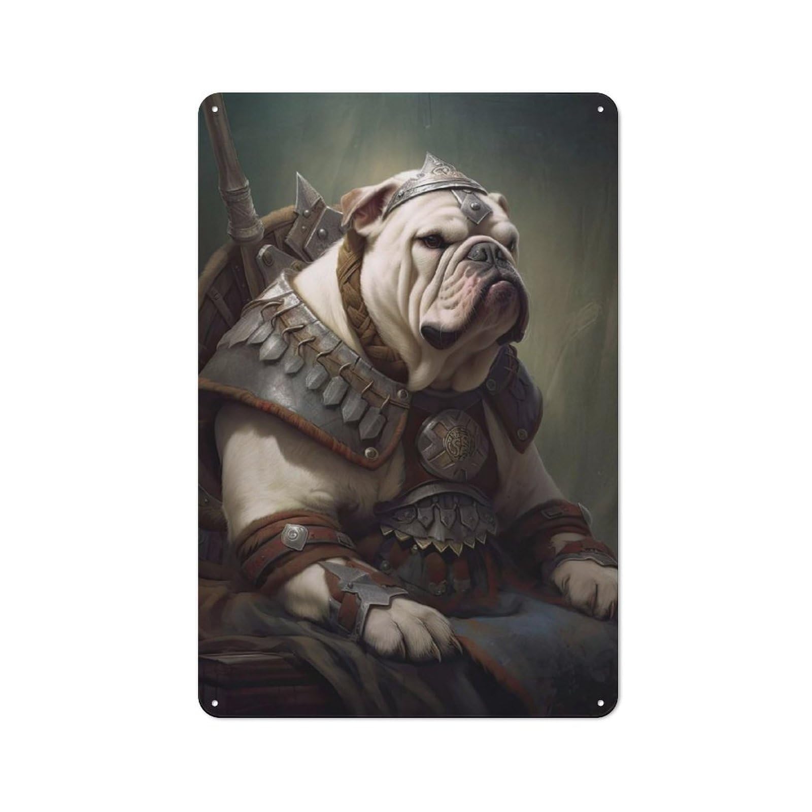 Junmoney Style-12 Metal Wall Plaque With English Bulldog Viking Design 30X20cm, Retro Small Space Decor For Flat, Dorm Room, Lounge Or Cafe