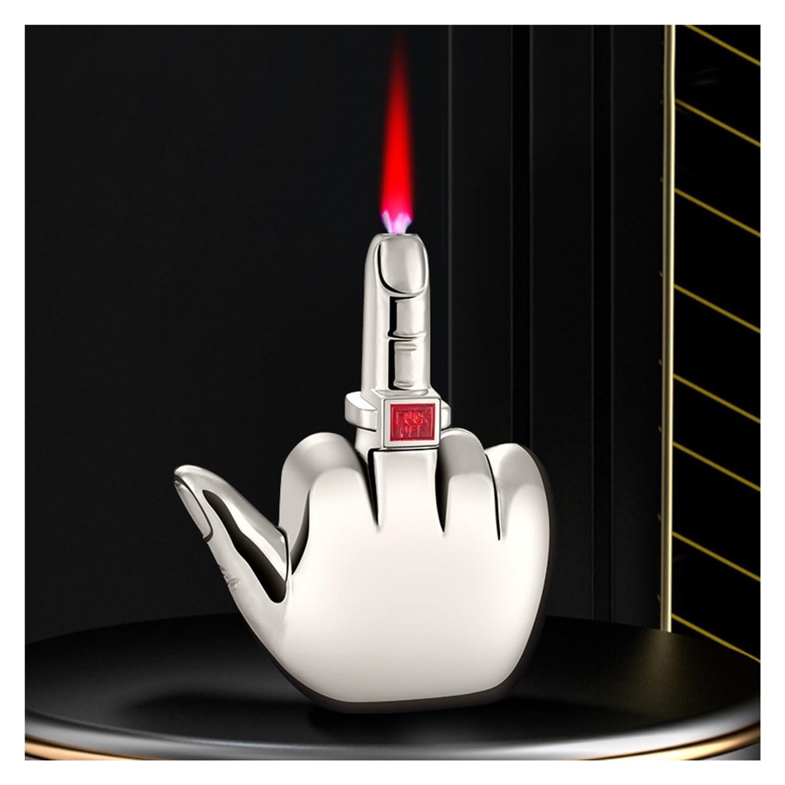 Xiehuangjiyi Silver Funny Prank Torch Lighter, Middle Finger Refillable With Fuck You Voice, Smoking Accessories(Silver)