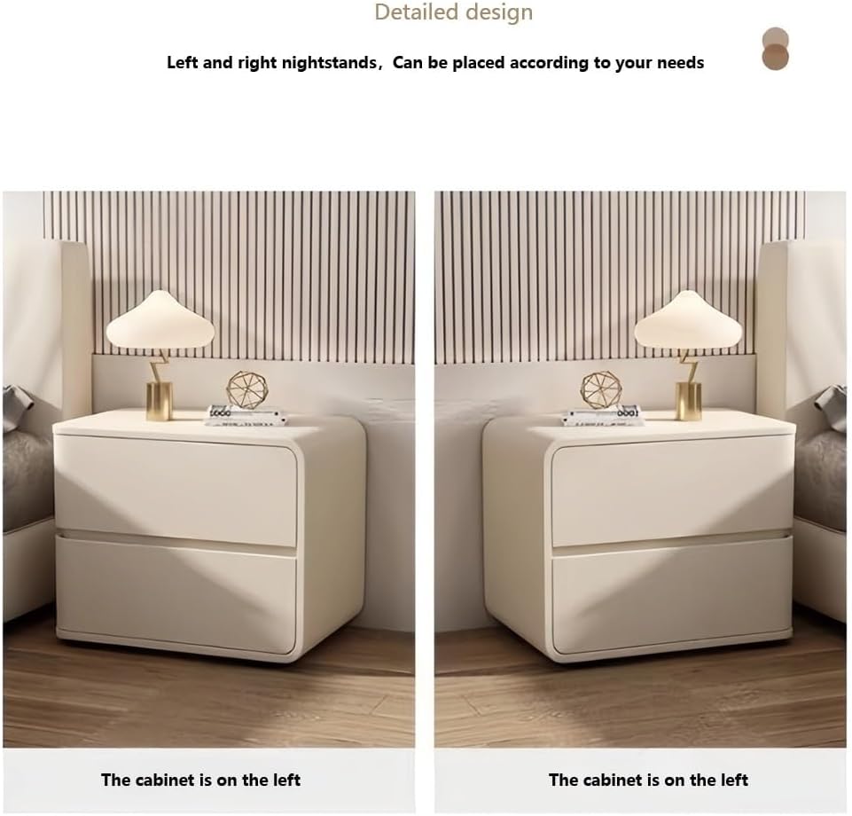 Solid Wood Bedside Table with 2 Drawers，Modern Nightstand，Bedside Furniture, Side Table，Leather Outsourcing Nightstand for Bedrooms, Dormitories, Living Rooms(Beige,R)