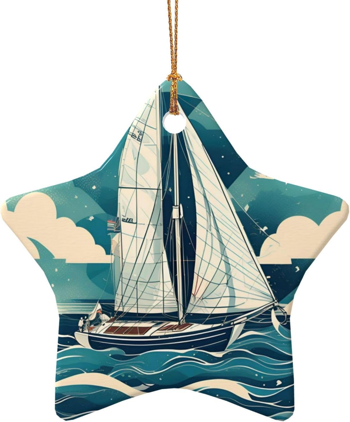 Ocean Sailboat Print Christmas Ceramic Ornaments Christmas