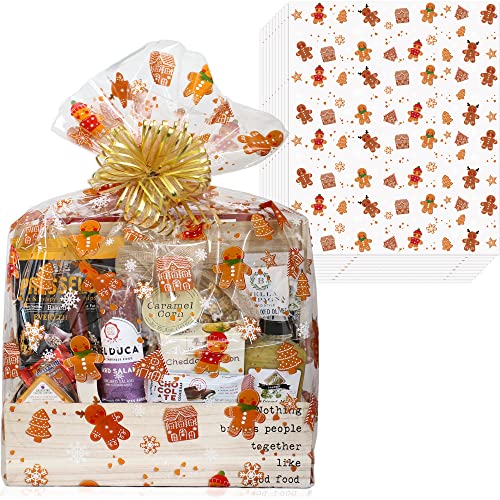 Anapoliz Christmas Cellophane Wrap Bags | (10 Pcs) X-Large 24” In X 30” In | 2.5 Mil Thick Crystal Clear Cellophane Bags For Christmas Baskets | Gifts, Baskets Wrapping | Christmas Gingerbread Bags #TOP1