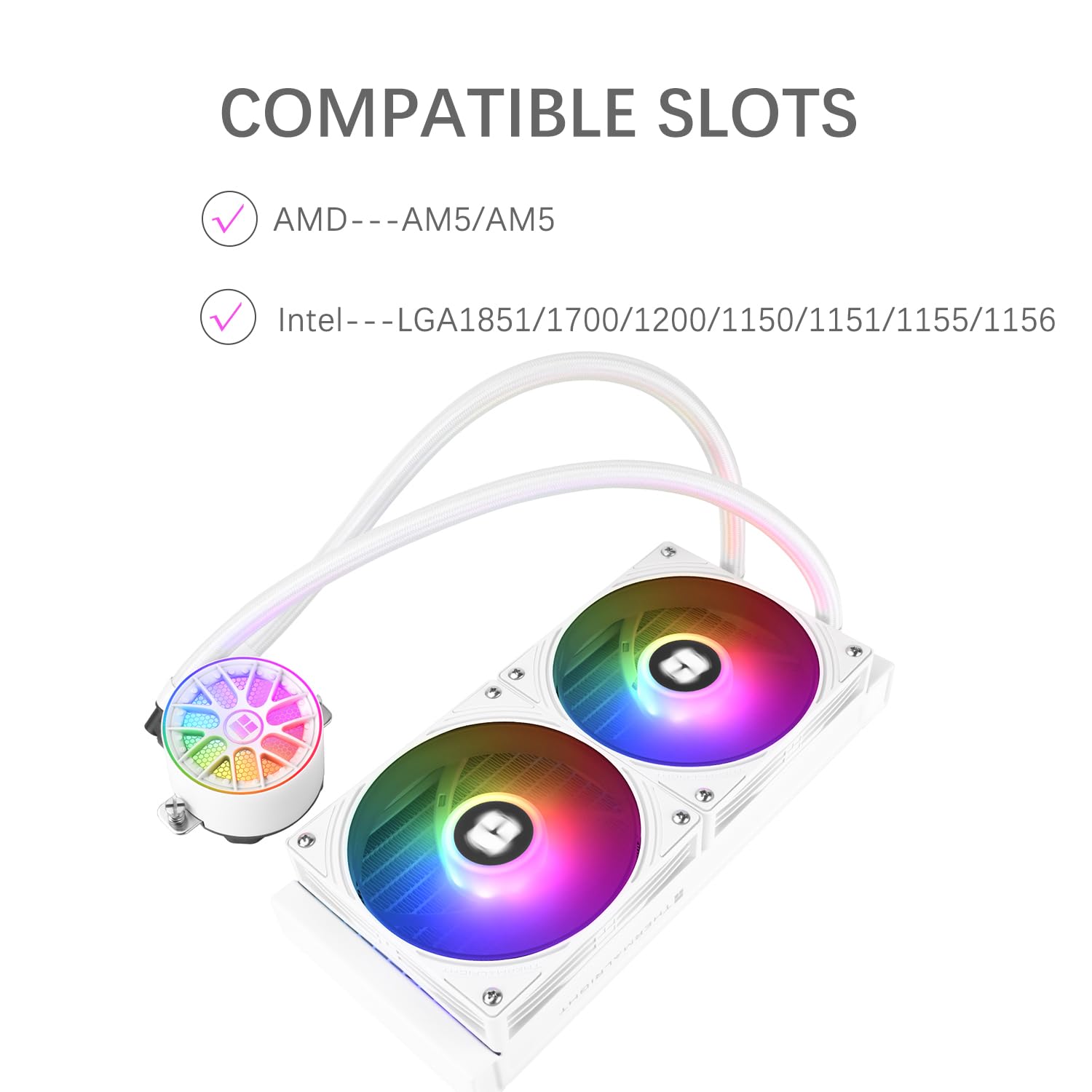 TR-Thermalright AQUA ELITE 240 V6 ARGB - Raffreddatore CPU liquido bianco, raffreddamento Aio da 240 mm, doppia ventola PWM, ARGB, per AMD AM4/AM5, Intel LGA1851/1700/115x/1200, colore: bianco