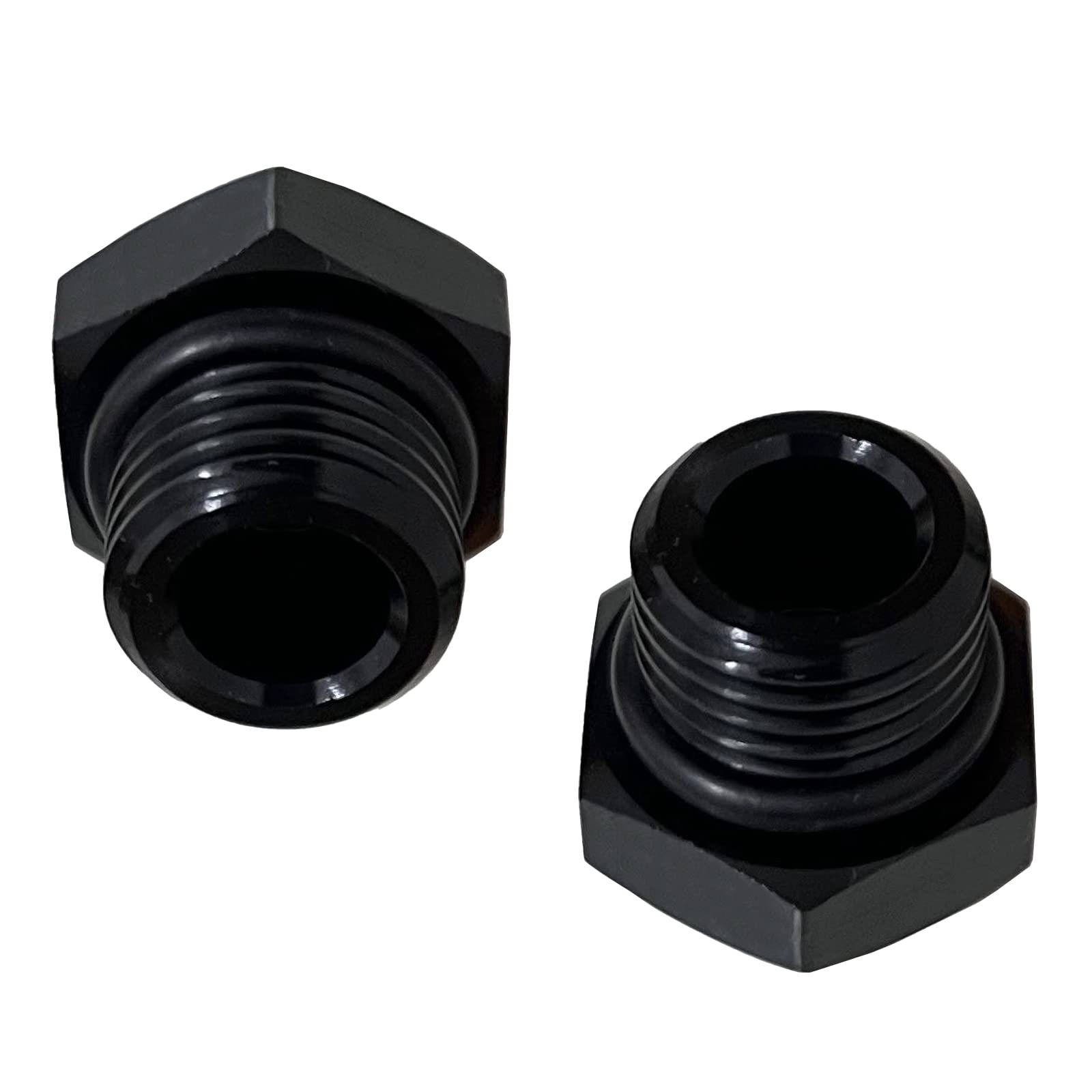 8AN Tapón de bloqueo de enchufe ORB Tuerca de enchufe de aluminio negro Adaptador de ajuste de combustible tapones hexagonales con junta tórica AN-08, 2 unidades