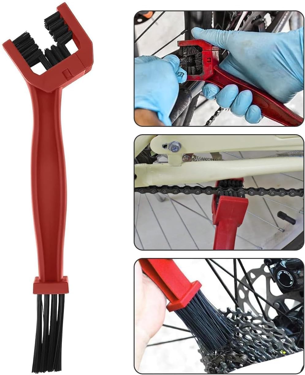 Kit Pulisci Catena Bici, Lavacatena da Bici Professionale Accessori, 4 Pezzi Kit di Spazzola Pulizia della Catena, Spazzola di Pulizia per Catena Moto Bicicletta, Rosso