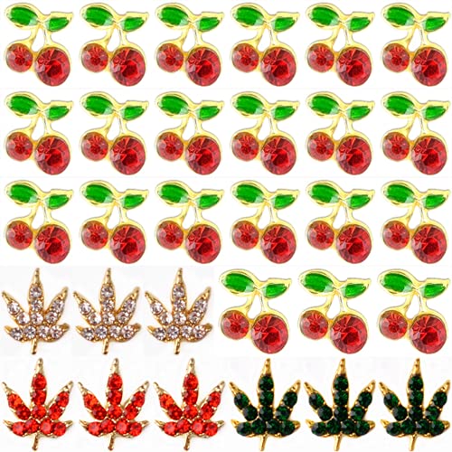 editTime 30pcs Gold Silver 3D Luxury Metal Alloy Crystals Diamond Planet Saturn Heart Flowers Butterfly Nail Art Gems Charms (kit8-cherry charms)