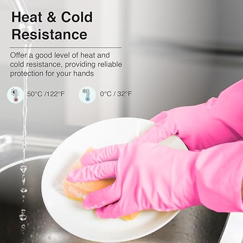 Miniatura 6 de PFL2 Nastah - Paquete de 3 pares de guantes domésticos rosados extrasuaves, fabricados en Malasia para una limpieza cómoda