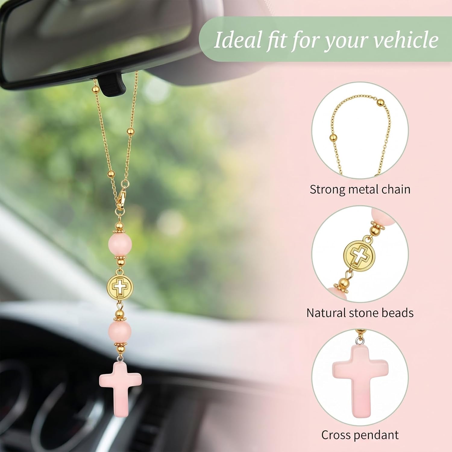 car Decorations Rear View Mirror Accessories car Accessories for Women (Pink) (Pink) image 3