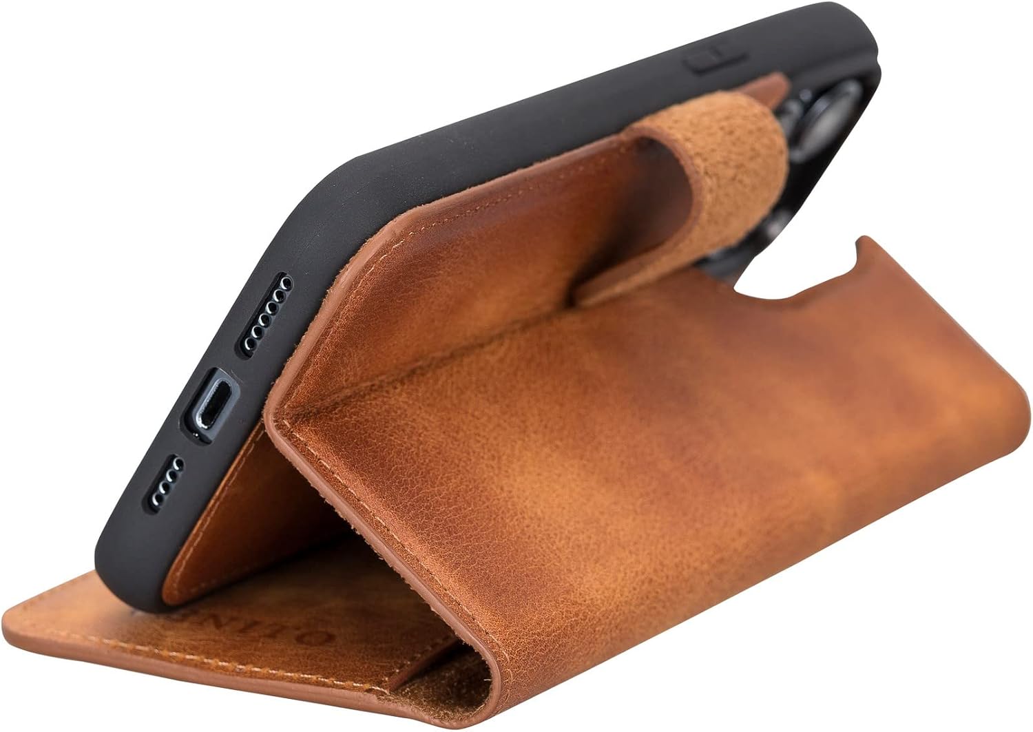 Venito Slim Magic Leather Wallet Case for iPhone 14 Pro Max (6.7" Antique Brown)