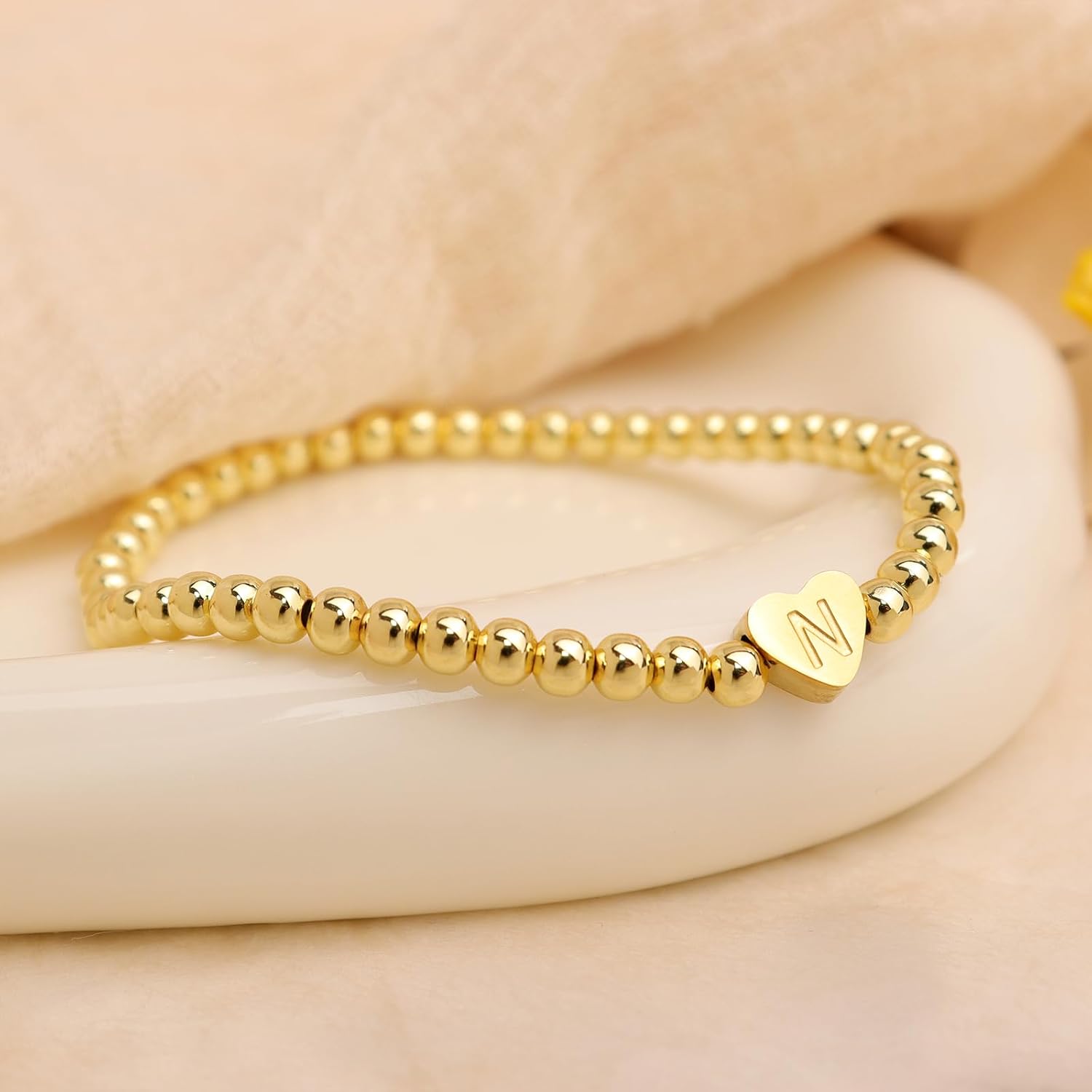 Initial Gold Beaded Heart Stack Bracelets for Women, Dainty Boho Handmade Stackable Stretch Fashion Jewelry Gift. - Image 7