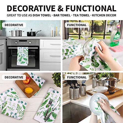 Franco Kitchen Designers Set Of 4 Decorative Soft And Absorbent Cotton Dish Towels, 15 In X 25 In, Tossed Greenery #TOP1