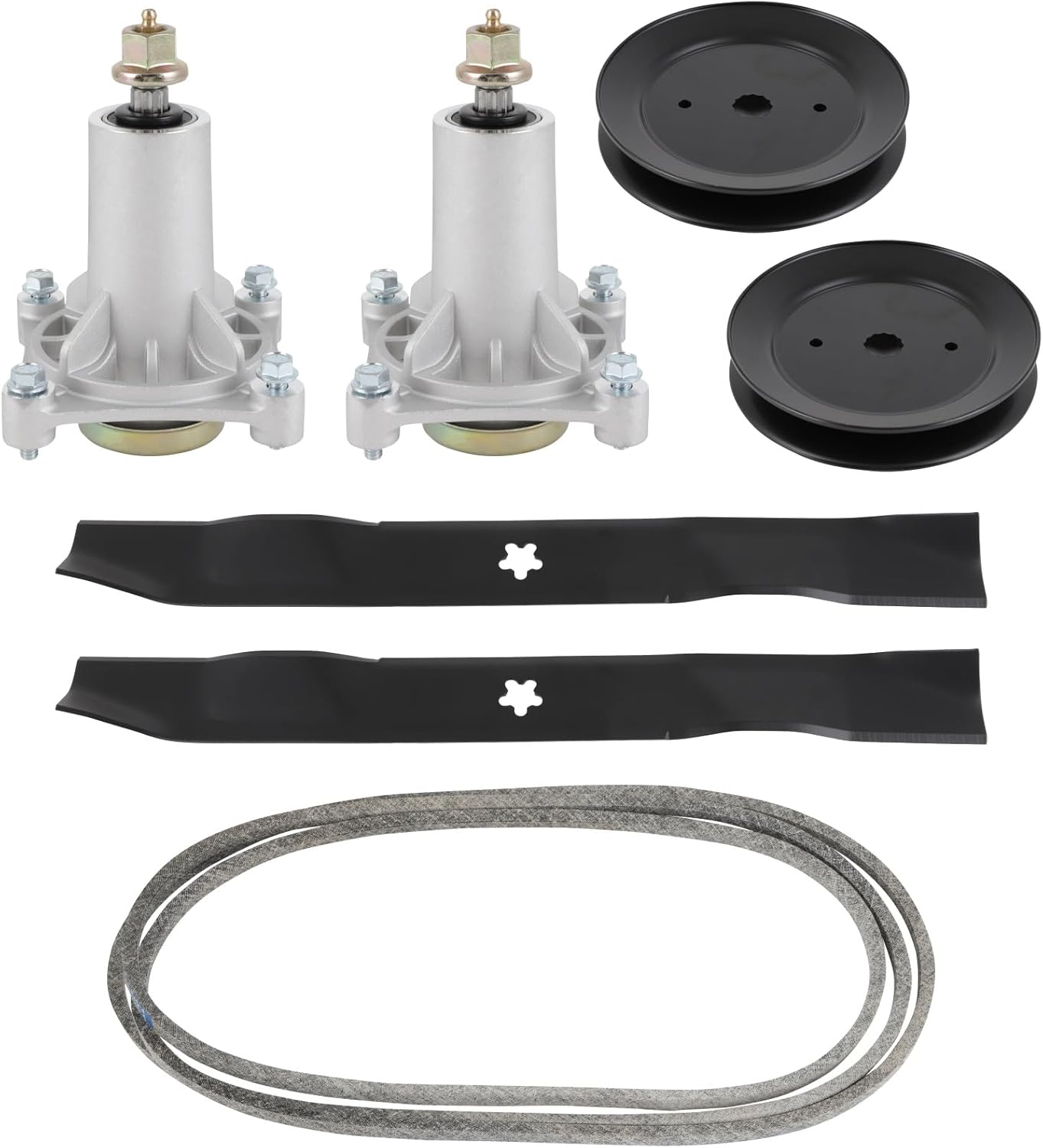 OCPTY Lawn Mower Deck Rebuild Kit 42", Mower Blade Rebuild Kit Fit for Poulan Pro PP19A42 PB185A42 PB195H42LT PB20H42YT, 1 Belt 2 Spindle Assembly 2 Mower pulleys 2 Mower Blades