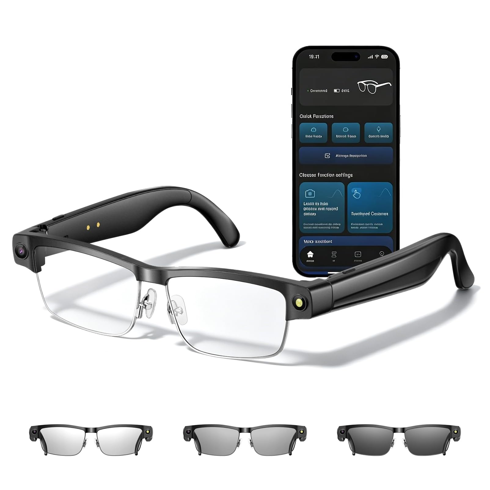 AI Smart Glasses 4K HD-Kamera, 800 W Anti AI Smart Camera Brille, Kamera-Brille mit Videoaufzeichnung, Simultanübersetzung, A-I Objektidentifizierung, ChatGPT Integration, Photochromic Lenses