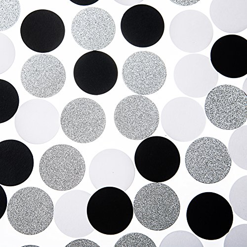 Mowo Glitter Paper Circle Dots Confetti Wedding Birthday Theme Party Table Decoration Glitter Silver, Black And White, 1.2 Inch, 200Pc #TOP1