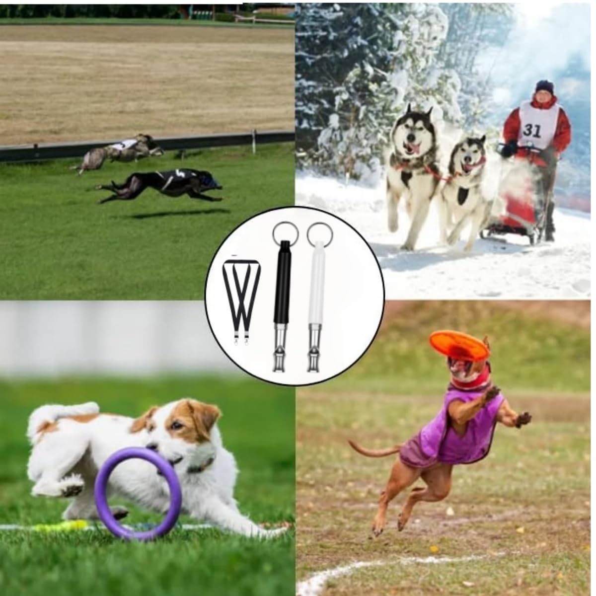 Lot de 2 Sifflets Ultrasons pour Chien,Sifflet Anti Aboiement et Dressage Haute Fréquence Réglable,Appareil de Contrôle avec Cordon pour Rappel Chien,Convient à la Plupart des Races.