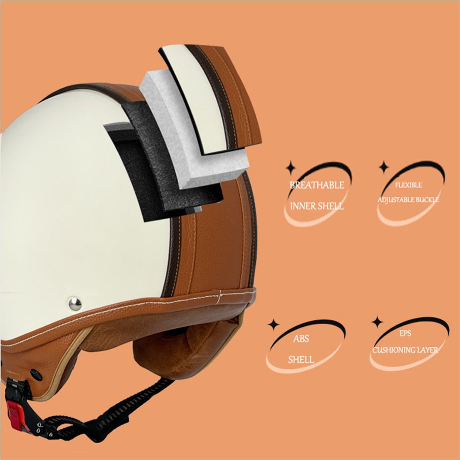 Kask motocyklowy w stylu vintage, otwarty kask dla dorosłych, retro 3/4, otwarty kask motocyklowy, z certyfikatem ECE / DOT, dla dorosłych, mężczyzn i kobiet