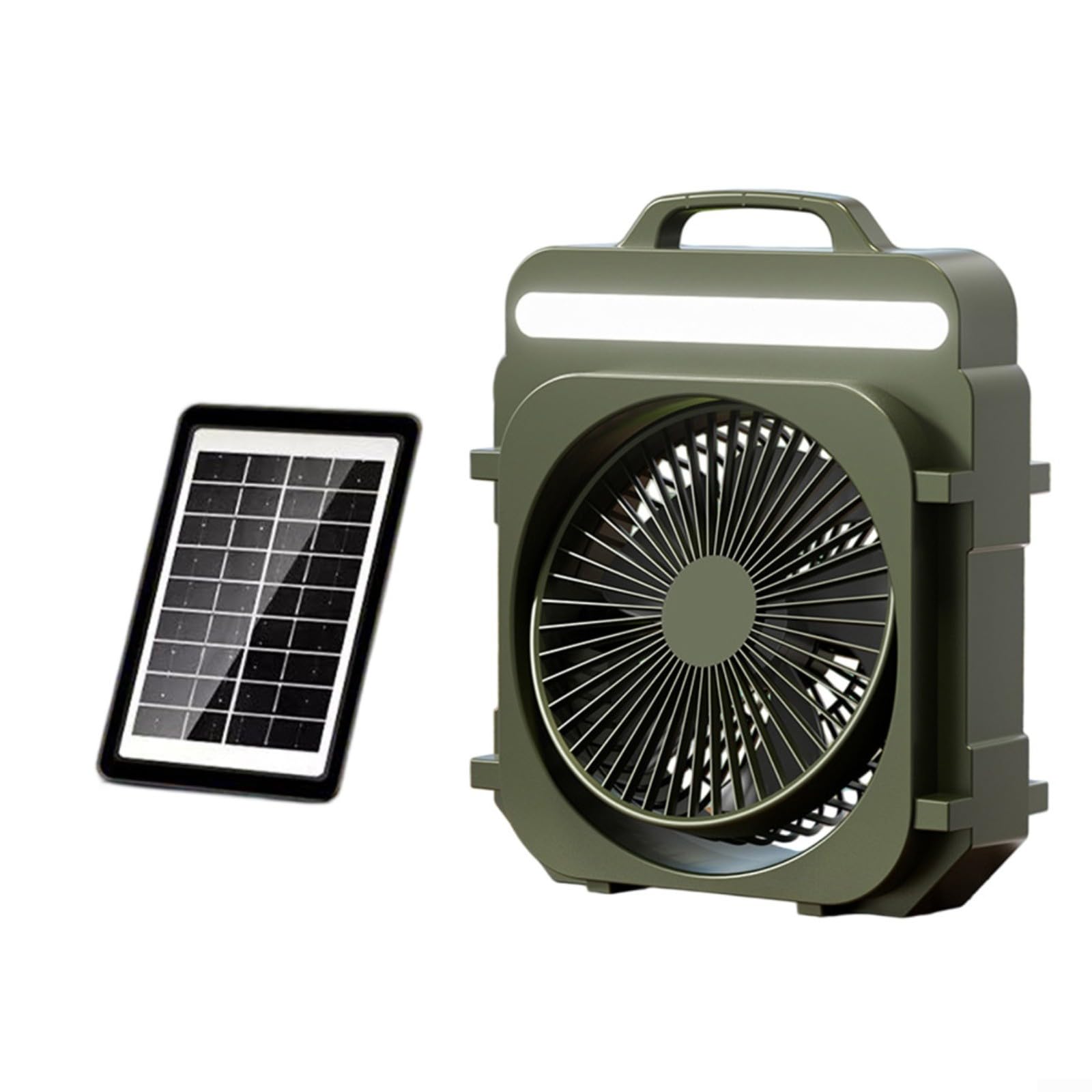 Ventilateur solaire portable rechargeable LED pour camping et bureau télescopique silencieux vert