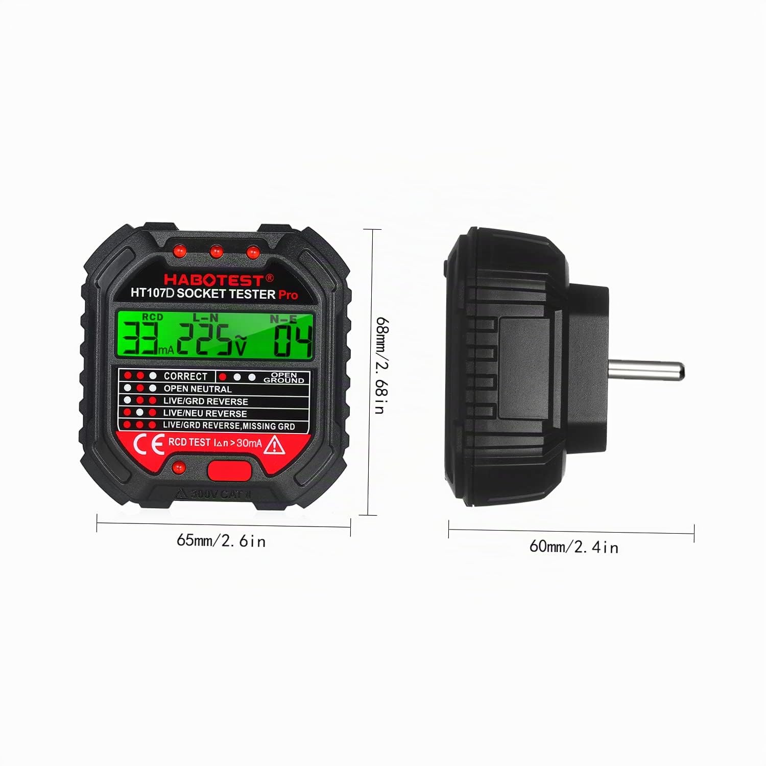 HABOTEST GFCI Outlet Tester with Voltage Display 90-250V Socket Tester Automatic Electric Circuit Polarity Detector de voltaje Breaker Finder HT107D