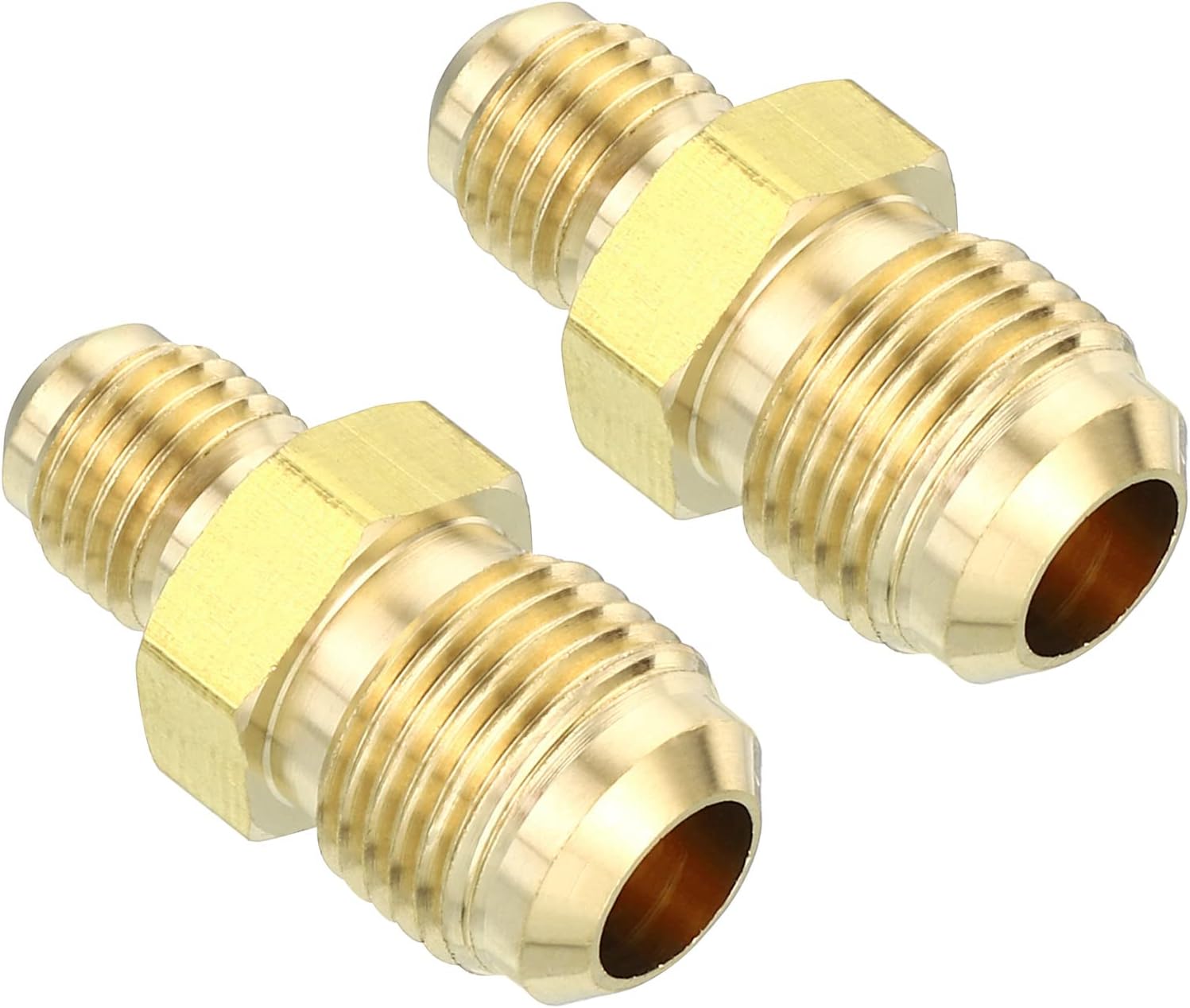 PATIKIL 1/4"Male x 3/8" Male Brass Flare Union Connector, 2 Pcs Gas Adapter Brass Tube Coupler Pipe Fitting for Hose Fitting