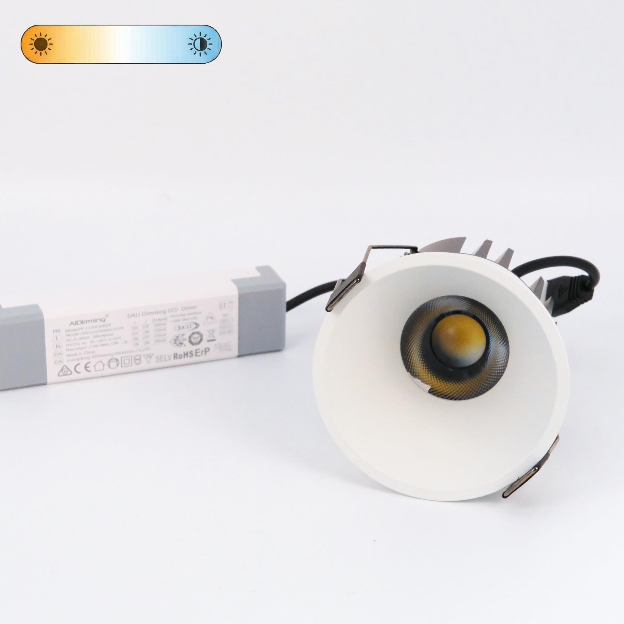 EDGE Premium LED Einbaustrahler Tunable White, Smart DALI 2 DT8 Profi Einbauspot Weiß, HCL Human Centric Lighting, 12W, 2700-6500K, hochwertiges Design, dimmbar, Warmweiß bis Tageslicht