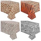 4 Pcs Animal Safari Tablecloth Zoo Theme Table Cover Jungle Theme Supplies for Safari Birthday...
