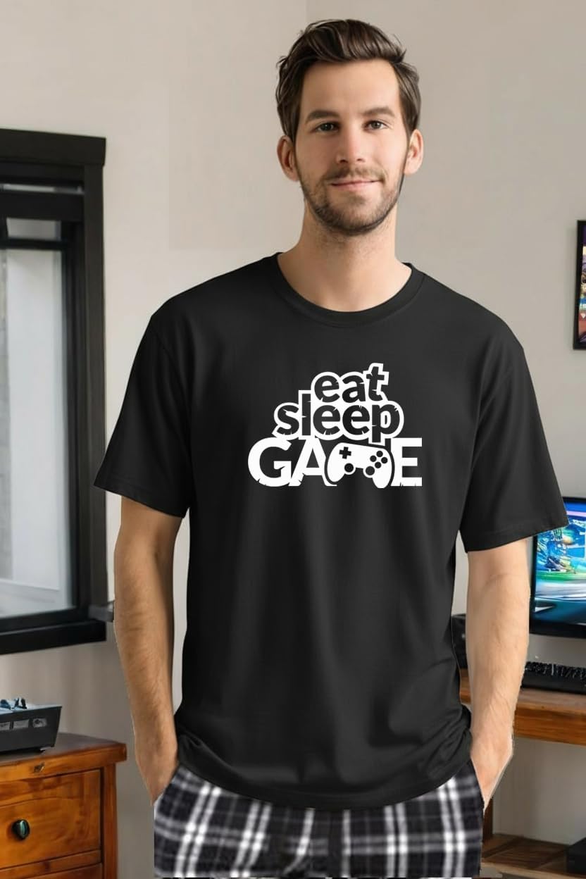 Studio 9Thirty3 Eat Sleep Game Repeat Pajama Set – Men’s Gaming Tee & Flannel Lounge Pants, Cozy Gamer Gift