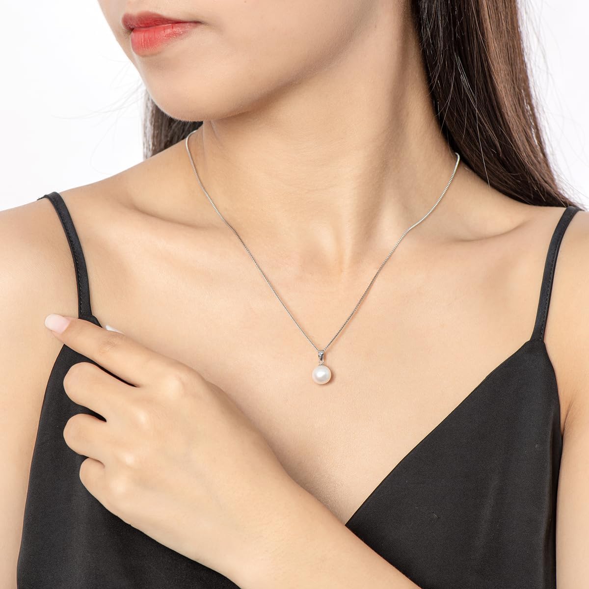18K Gold Freshwater Cultured White Pearl Necklace, 8-10mm Single Pearl Pendant with 18" Sterling Silver Chain, Mothers Day Anniversary Birthday Wedding Jewelry Gifts for Women - Image 5