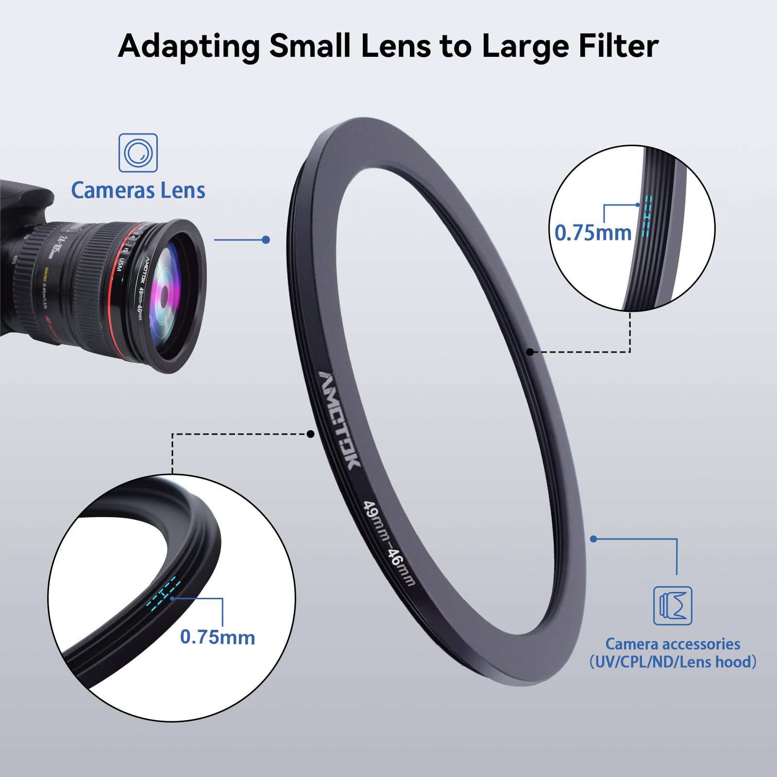 39mm To 46mm Filter Step-Up Adapter - Fittings4you, 2-Year Warranty