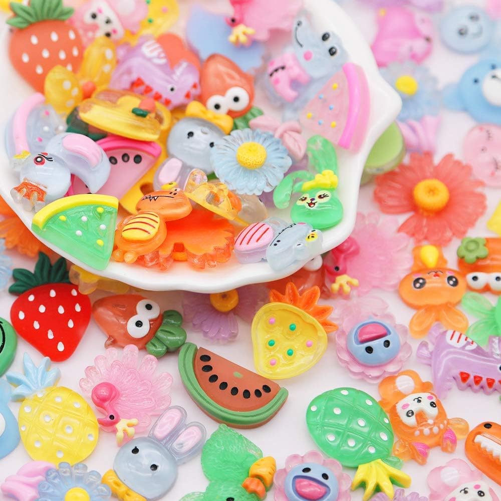Daily Crafts 40 pcs, Kawaii 3D Resin Stickers for Kids Cute Flatback Resin Charms, Cartoon Charms Decorations for DIY Craft Phone Laptop Cases, DIY Embellishments for Slime and Crafts 4