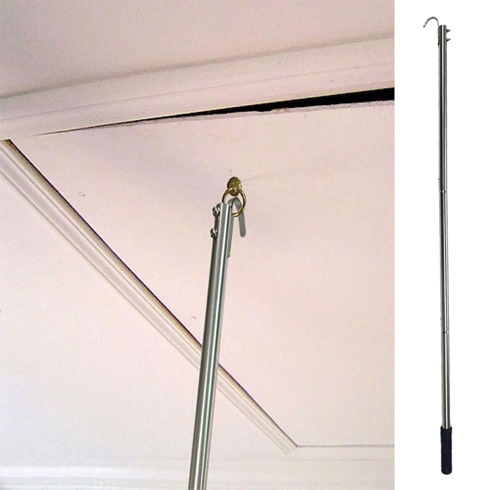 Ouvre-mât de fenêtre et échelle de avec Crochet, 101,6 cm, Crochet à Tirer Le Bas, Crochets et poteaux en Acier Inoxydable pour fenêtre de vantail ou de Veluxs, Trappe de loft