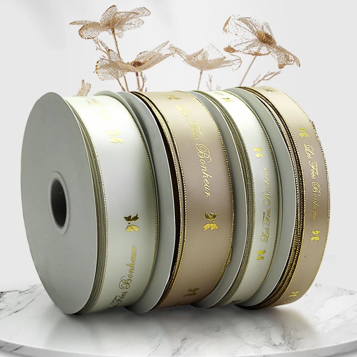 Niestandardowe wstążki satynowe spersonalizowane logo drukowane pojedyncza twarz poliester na prezent ślub urodziny taśma DIY (38 mm)
