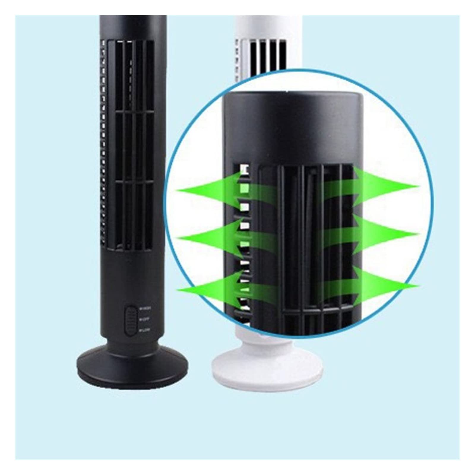 Ventilatore a torre silenzioso senza pale, Mini USB senza lama portatile desktop torre verticale dispositivo di raffreddamento silenzioso Home Office nero bianco(Black)