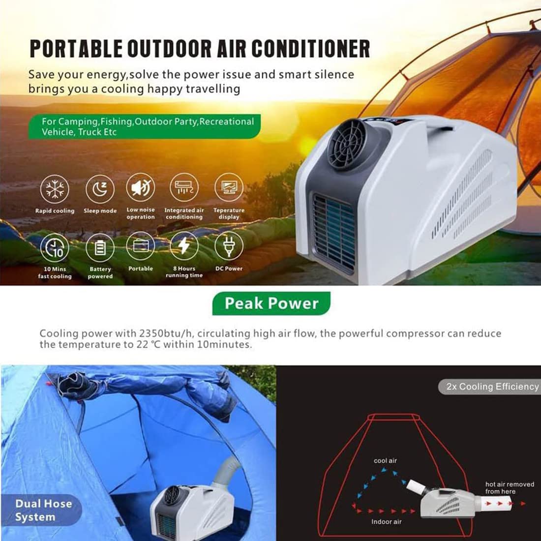 Klimatyzator do samochodów kempingowych Przenośny klimatyzator Chłodnica powietrza zewnętrznego Mobilna z chłodzeniem 2350 BTU, 24 V 240 W Niskie zużycie energii dla samochodów kempingowych Podróż z