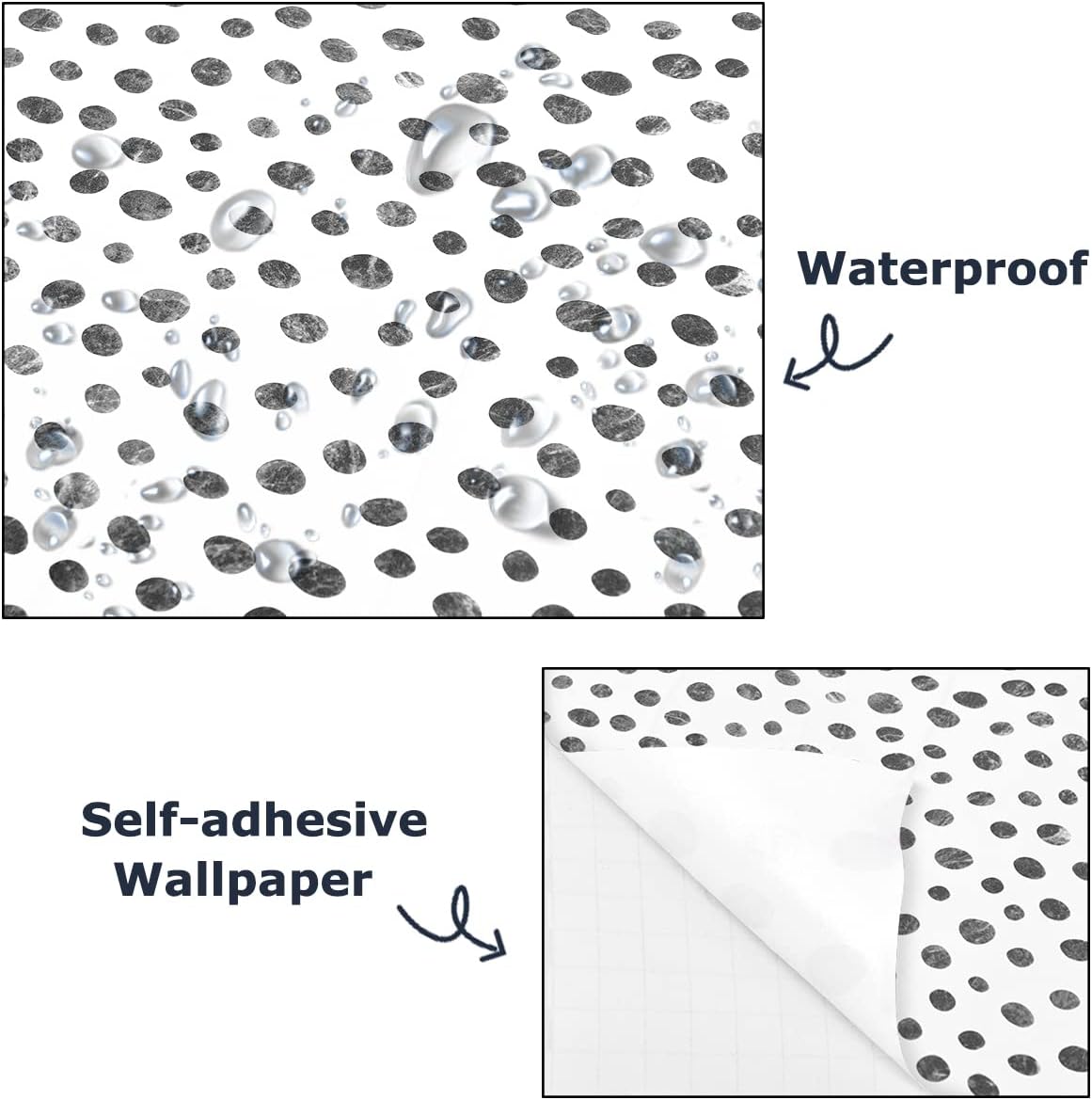 GaliGali Peel and Stick Wallpaper, Contact Paper for Home Decorate, Black and White Polka-Dot Wall Paper, Self-Adhesive Peel and Stick Vinyl Waterproof, 17.3" x 78.7", No.5195-2