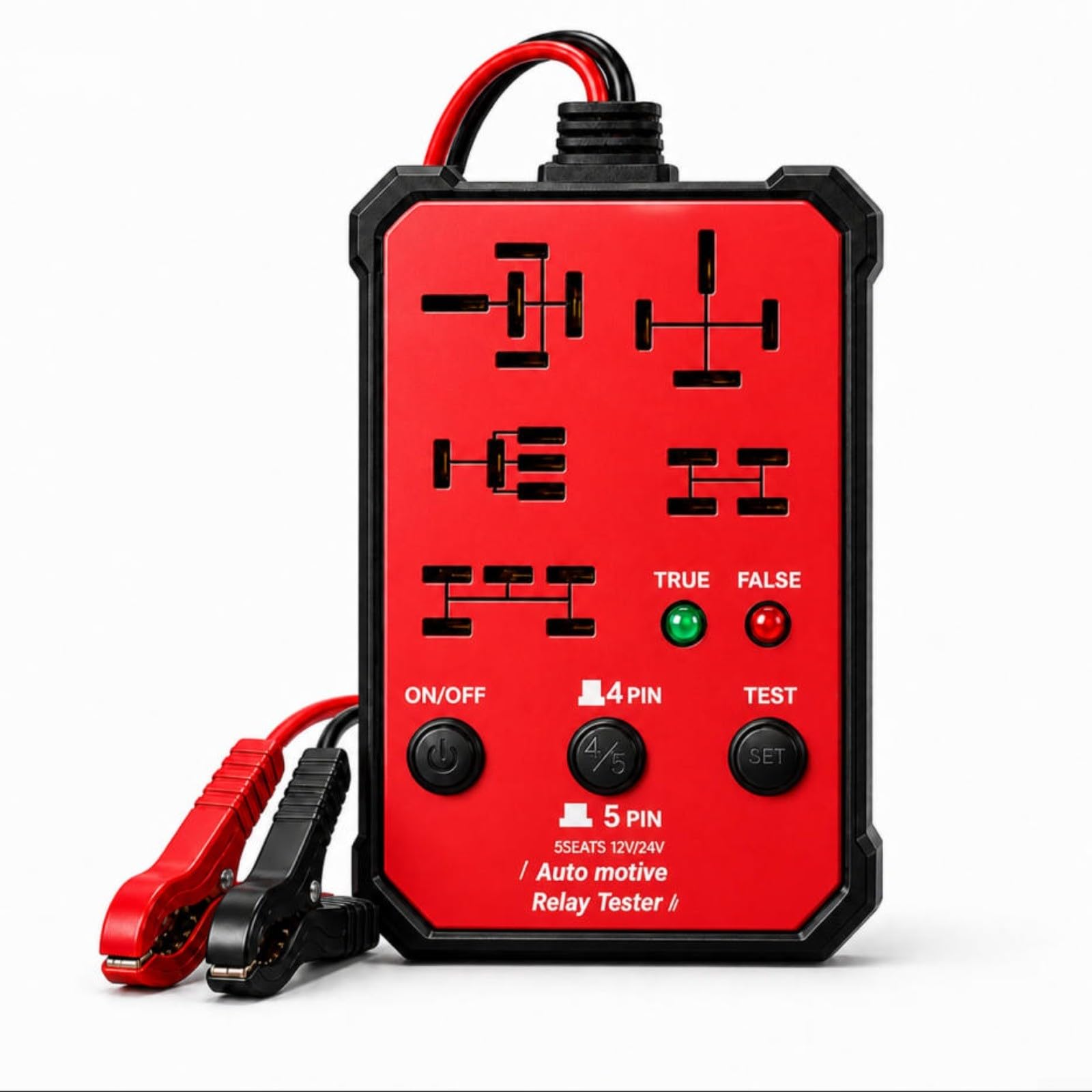 TONIXY Relay Tester 12V/24V Car Relas Tester Automotive Relaye Testser 5-seat Multi-functional With Indicator Lights And Dual Pin Sockets For Automotive Repair(Red)