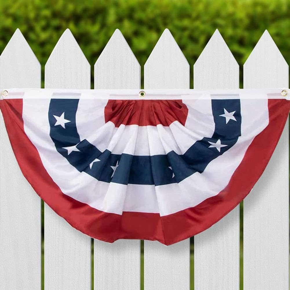 Amerykańska plisowana flaga fanów, patriotyczny baner patriotyczny USA na balustradę na werandę, odporne na blaknięcie poliestrowe gwiazdki, półflagi wachlarzowe na 4 lipca, dekoracja na Dzień Pamięci