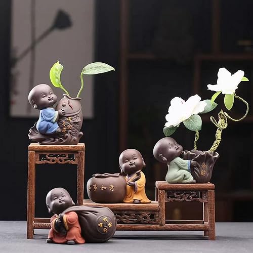 Miniatura 5 de Creativo simple cerámica sin fase figura de Buda monje hidropónico dispositivo de arreglo floral oficina en casa escritorio pequeños adornos