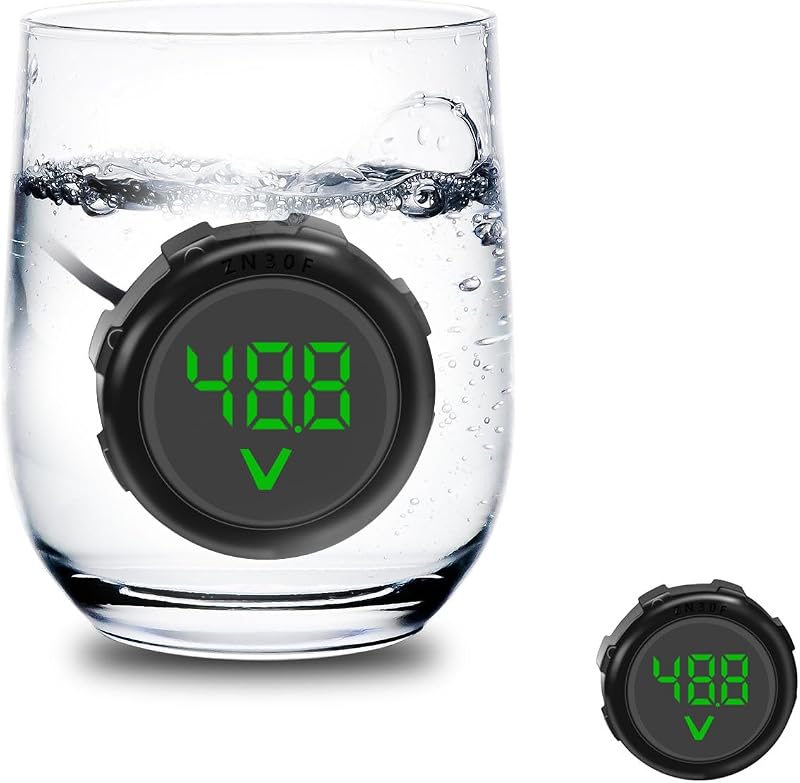 Waterproof Battery Monitor 12V 24V 36V 48V 60V 72V 84V Golf Cart Battery Meter LED Digital Display Voltage Gauges Round Voltmeters Tester Gauge Meter DC4-100V for Marine Car Motorcycle Truck Boat RV