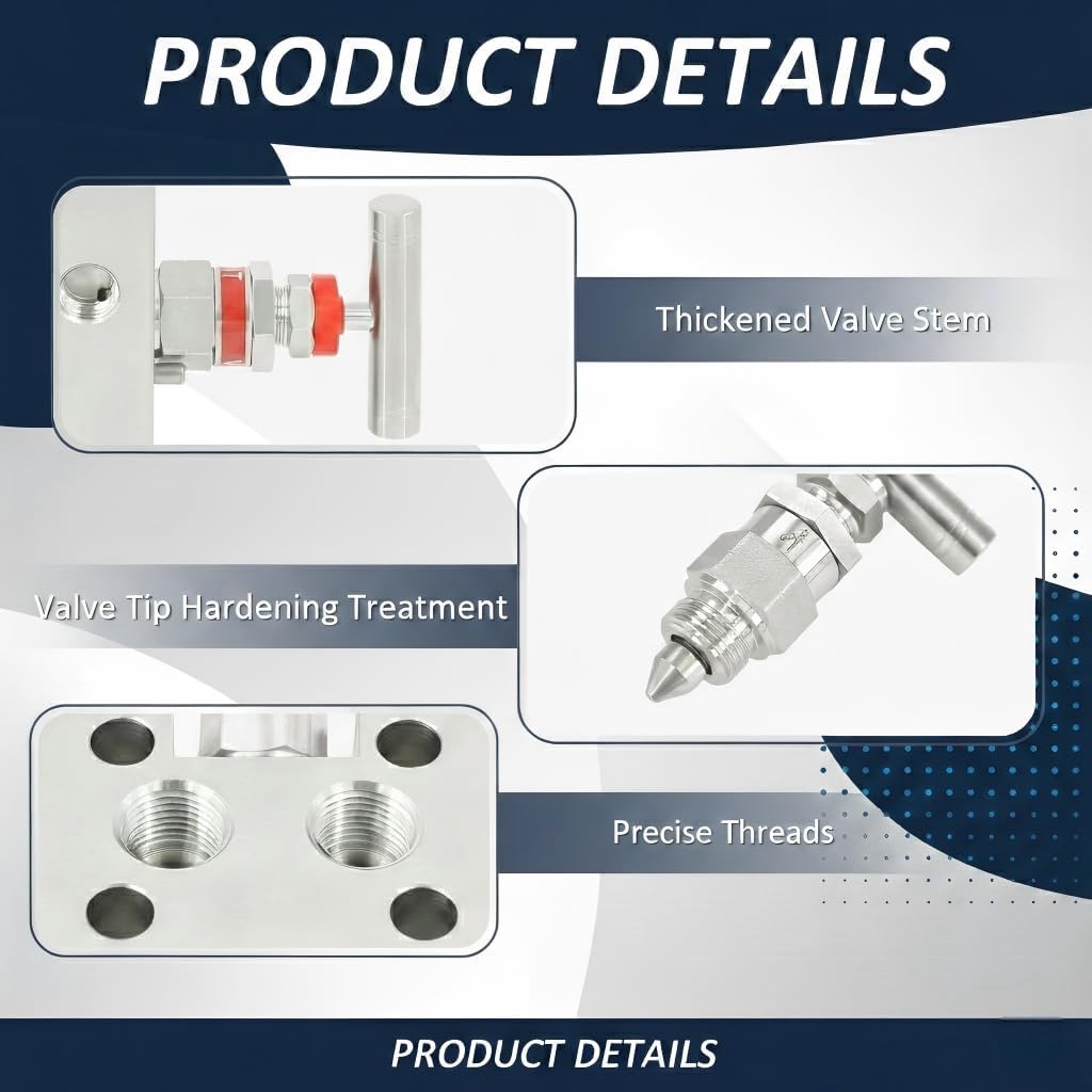 2 Valve Manifold 316 Stainless Steel 2 Way High Pressure Manifold Gas Distributor for Pressure Gauges and Pressure Transmitters