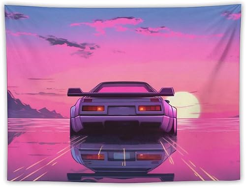 PailailaiNest Tapiz de arte de pared Retrowave Vaporwave Synthwave rosa atardecer Jdm para decoración de pared para dormitorio, hogar, decoración de