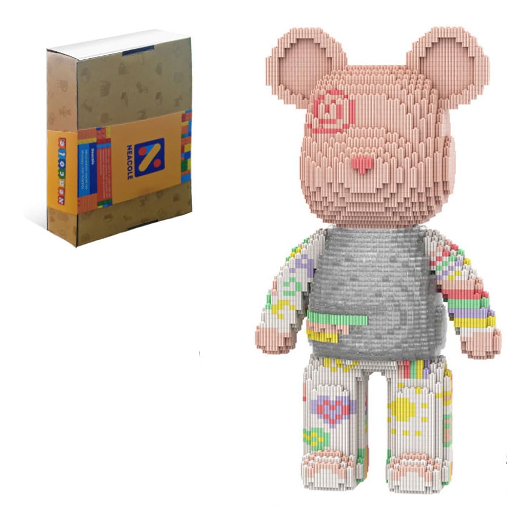 Neacole Bear Building Blocks (7220PCS) 43/46CM Bear Building Bricks, Micro 3D Animal Building Blocks for Adults & Kids,Home & Office Decor, Birthday & Valentine's Day Gifts (Crayon Bear)