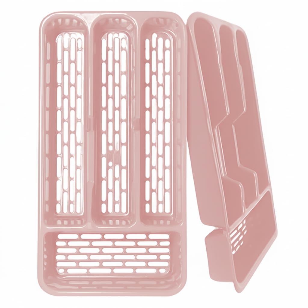 Ketayle Small Tier Cutlery Tray Classic Pink - BPA-Free Plastic, Food Safe, Non-Slip Base, Perfect for Drawer Organization, 33x17.5x4.3 cm, Durable and Easy to Clean