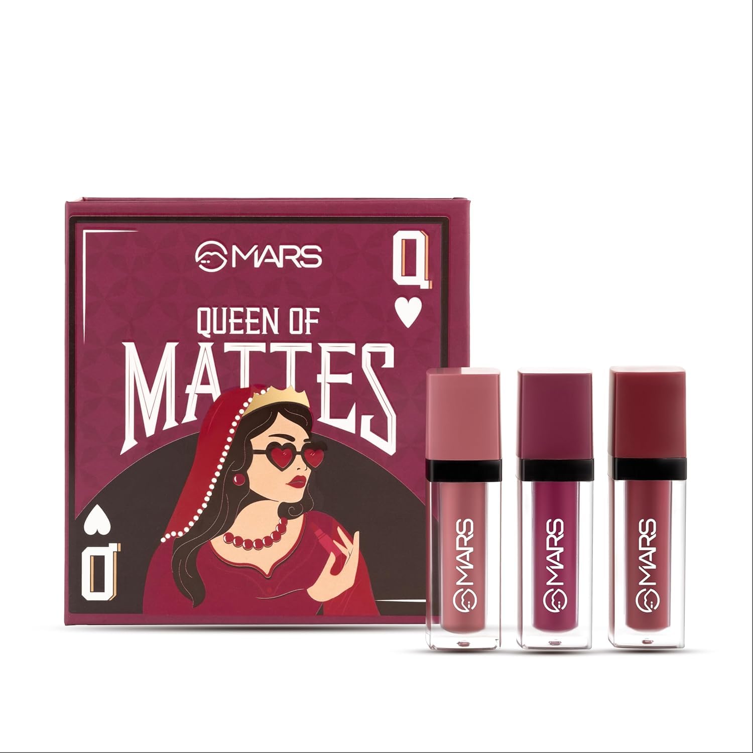 MARS Queen of Mattes Lipstick Valentine Gift Items Box Set, 3 x 4.5 ml, Smudgeproof, Transferproof, Intense Pigmentation, Long-Lasting (PLUMS & MAROONS)